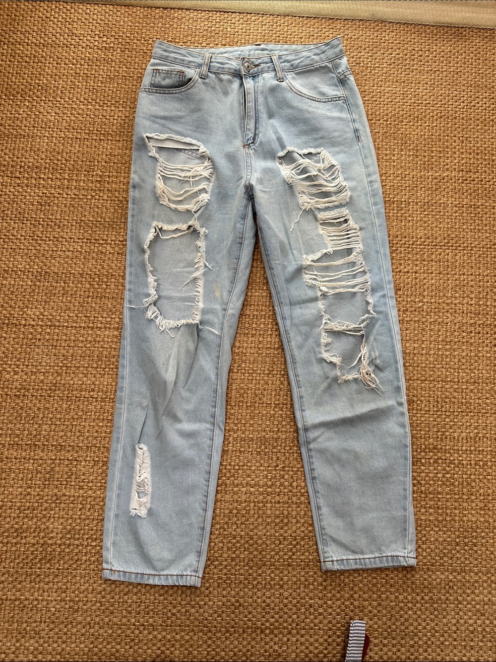 SHEIN Light Blue Distressed Boyfriend Jeans